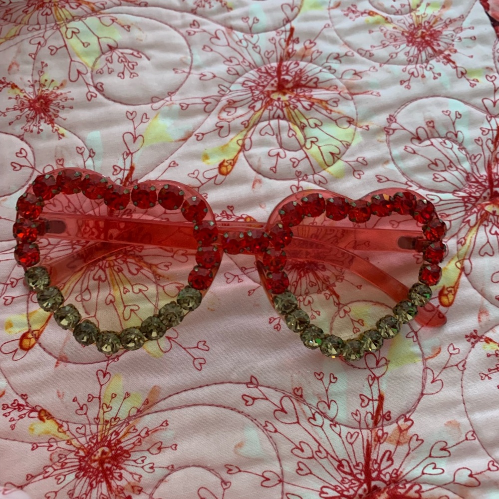 Heart-Shaped Red Sunglasses with Rhinestones